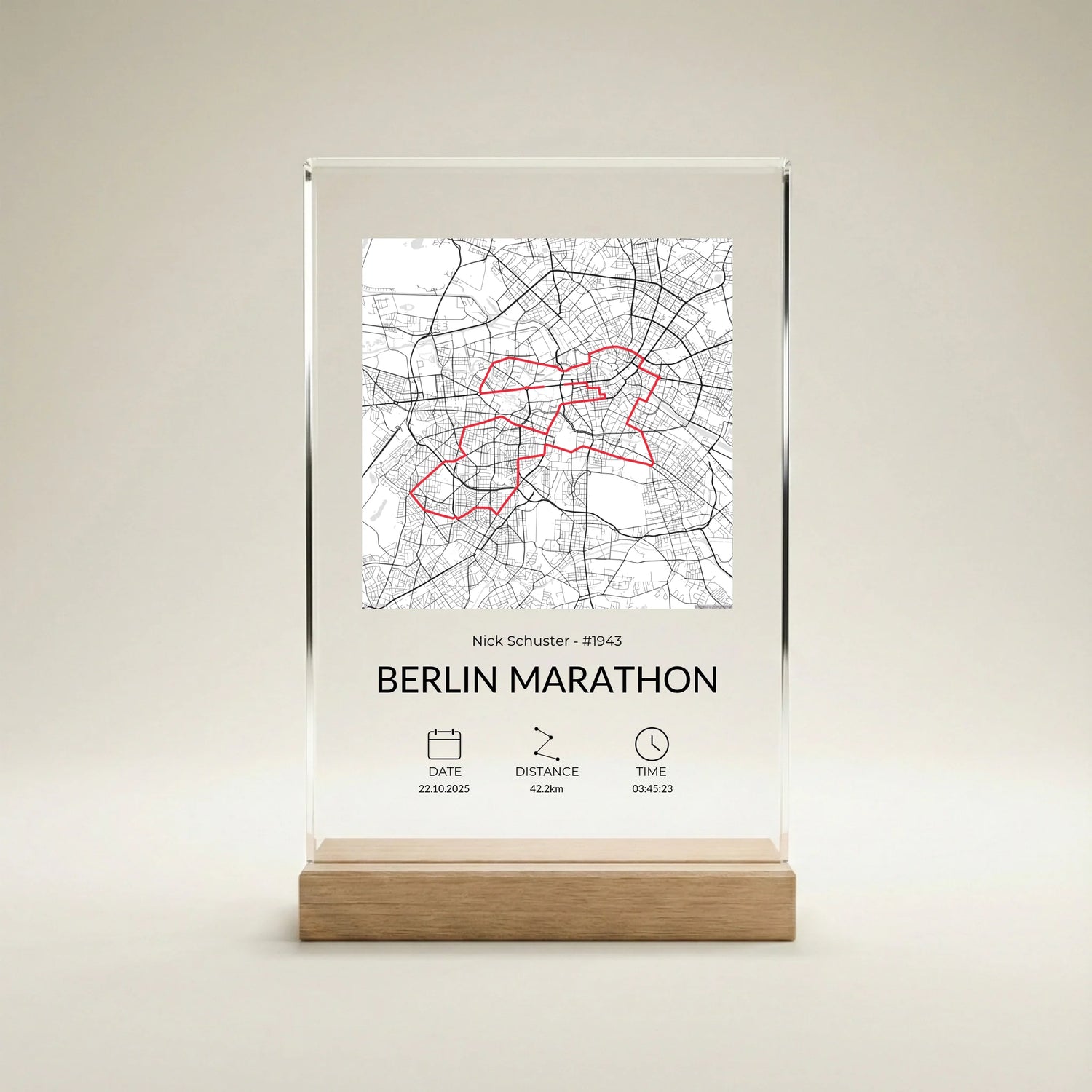 Personalisiertes Marathon Acryl - Display – Deine Strecke als Trophäe - Momeries